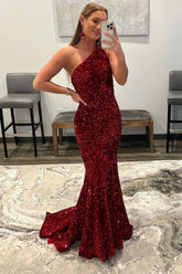 Newinlook One Shoulder Backless Sequins Mermaid Evening Dress