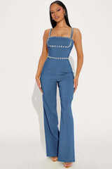 Newinlook Fashion Green Square Neck Spaghetti-Straps Slim Fit Jump Suit