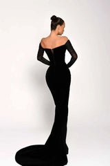 Newinlook Black Long Sleeves Split Strapless Evening Dress