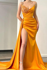 Newinlook Orange Beadings Sweetheart Mermaid Evening Dress Split With Ruffles