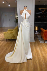 Newinlook Mermaid Ivory Halter Evening Dress Long