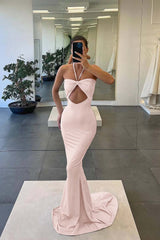 Newinlook Strapless Blue Mermaid Evening Dress With Sleeveless Halter