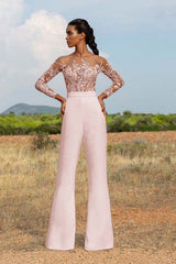 Newinlook High-Grade White Embroidery Extraordinary Waist Slim Fit Party Jump Suit