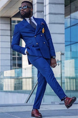 Newinlook Royal Blue Newest Peaked Lapel Reception Suit for Groom with Double Breasted