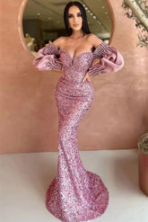 Newinlook Off-The-Shoulder Sweetheart Long Sleeves Evening Dress With Sequins Mermaid