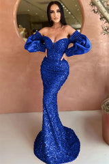 Newinlook Off-The-Shoulder Sweetheart Long Sleeves Evening Dress With Sequins Mermaid