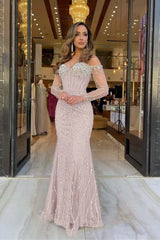 Heavy Formal Dress Sweetheart Long Sleeves Strapless Beading Long Tulle