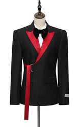 Newinlook Fashionable Black Party Suit with Peaked Lapel and Buckle