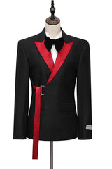 Newinlook Fashionable Black Party Suit with Peaked Lapel and Buckle