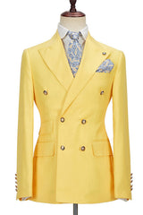 Newinlook Fashionable Yellow Double-Breasted Casual Prom Suit with Peaked Lapel for Men