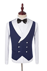 Newinlook One Button Navy Blue Fashion Slim Fit, Three Pieces with White Shawl Lapel