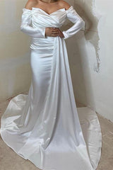 Newinlook Off-The-Shoulder Sweetheart Mermaid Long Sleeves Front Split Evening Dress With Ruffle