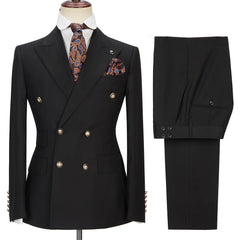 Newinlook Handsome Black Double-Breasted Wedding Suit with Peak Lapel for Groom