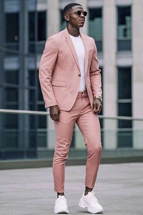 Newinlook Fashionable Pink Prince Suit with Flap Pockets and Notched Lapel for Groom