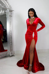Newinlook Red Long Sleeves Charming Evening Dress With Split