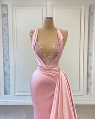 Newinlook Elegant Pink Halter Sleeveless With Sequins Evening Dress