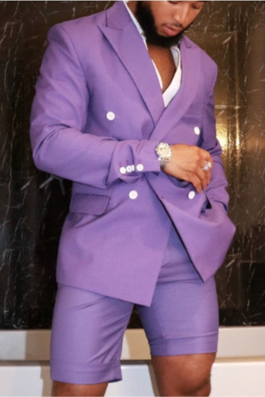 Newinlook Stylish Purple Double-Breasted Wedding Suit with Peaked Lapel