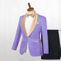 Newinlook Lilac Floral Jacquard Wedding Suit with Shawl Lapel