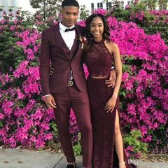 Newinlook Shining Burgundy Groom and Groomsman Wedding Suits with Shawl Lapel