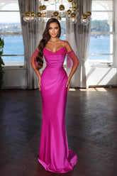 Newinlook Luxury Hot Pink Spaghetti Strap Mermaid Long Evening Dress With Chic Tassels and Sequins