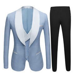 Newinlook Sky Blue Dot Wedding Suit with Shawl Lapel for Men’s Parties