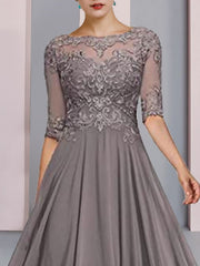 Floor-Length A-Line Mother of the Bride Dress with Princess Scoop Neckline