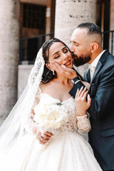 Designer Long Ball Gown Sweetheart Long Sleeve Floor-Length Stain Wedding Dresses with Lace