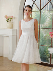 Fabulous A-Line Tulle Polyester Scoop Sleeveless Off White Prom Dress With Sequined