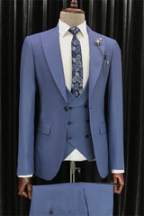 Albert Deluxe Royal Blue Three-Piece Peaked Lapel Prom Suit For Men