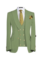 Bard Elegant Sage Green Three-Piece Peaked Lapel Prom Suit For Men