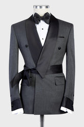 Basil Grey Stylish Two-Piece Custom Men’s Suits with Black Shawl Lapel