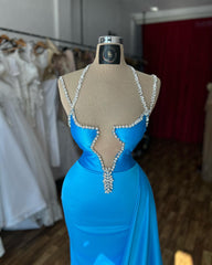 Beautiful Column Spaghetti Straps Sleeveless Ruffled Satin Evening Gown