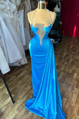 Beautiful Column Spaghetti Straps Sleeveless Ruffled Satin Evening Gown