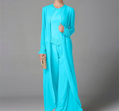 Long-Sleeve Chiffon Mother of the Bride Pantsuit with Jacket and Sequins