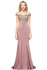 Amazing Mermaid Off-The-Shoulder Lace Long Prom Dress With Appliques