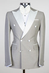Calvin Striped Double-Breasted Peaked Lapel Business Men’s Suit