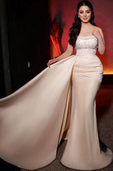 Charming Long Mermaid Strapless Sequined Wedding Gown with Dazzling Pearls