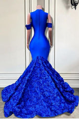 Charming Off-the-Shoulder Royal Blue Crystals Mermaid Prom Dress with Beadwork