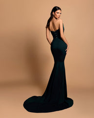 Charming Satin Column Strapless Sleeveless Rhinestone Long Evening Dress