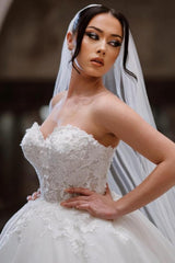 Charming Long Floor-Length Sleeveless Sweetheart Ball Gown Lace Wedding Dresses with Appliques