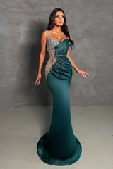Fabulous Long Dark Green Long Column Spaghetti Straps Beading Sleeveless Prom Dresses with Ruffles