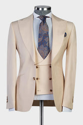 Dwight Stylish Champagne Peaked Lapel Three-Piece Best Fit Men’s Suits