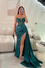 Radiant Long Mermaid Sleeveless Glitter Prom Dress With Slit