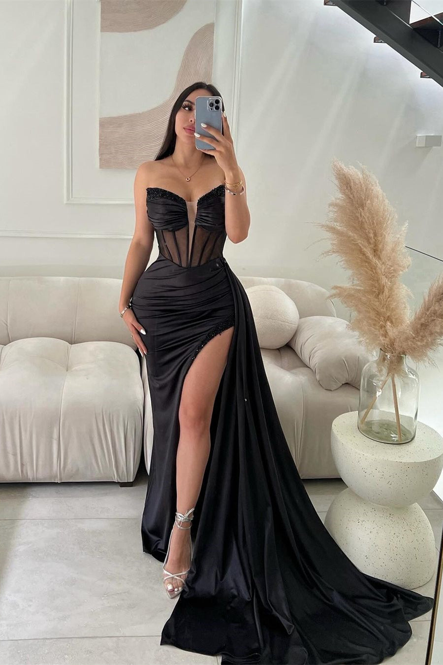 Radiant Long Mermaid Sleeveless Glitter Prom Dress With Slit