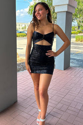 Maria Black Cutout Sequined Bodycon Homecoming Dress