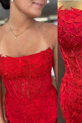 Raegan Sheath Strapless Corset-Style Lace Homecoming Dress