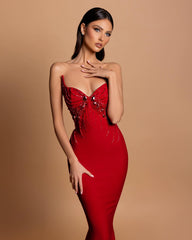 Gorgeous Satin Sleeveless Mermaid Sweetheart Rhinestone Long Prom Gown