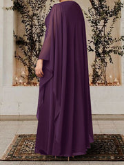 V-Neck A-Line Princess Mother of the Bride Dress with Rhinestones