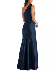 One-Shoulder Sleeveless Satin Mother of the Bride Dress with Bowknot Sheath/Column