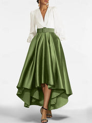 V-Neck A-Line Princess Asymmetrical Mother of the Bride Dress with Belt
